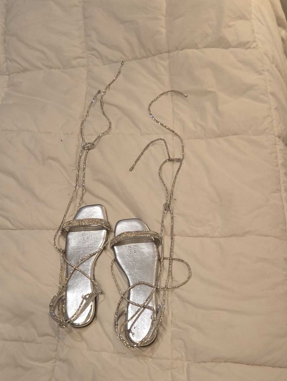 Lace-Up Metallic Silver Women's Sandals